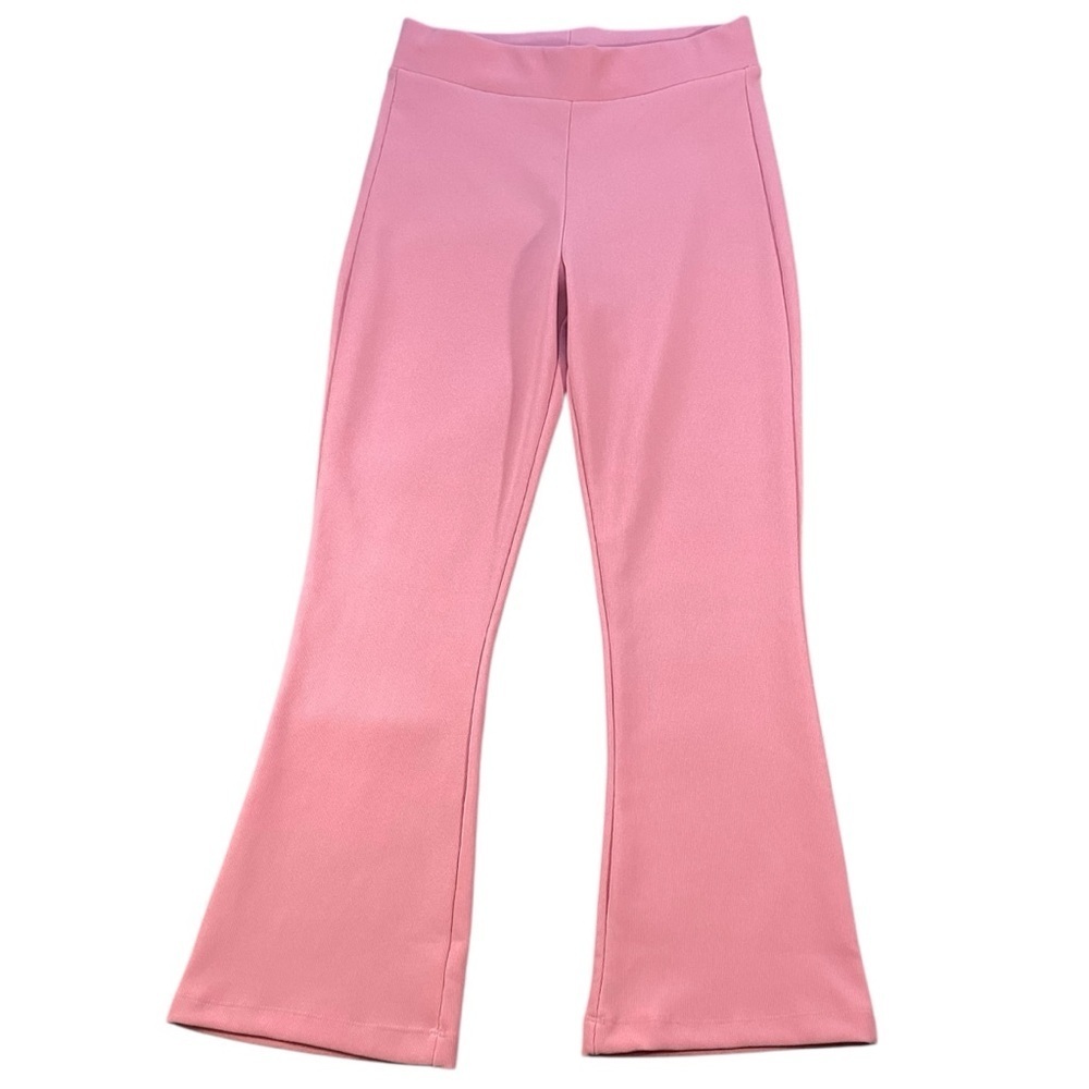 ZARA High Waisted Bubblegum Pink Fine Ribbed Flare Leg Pull On Pants, Large
